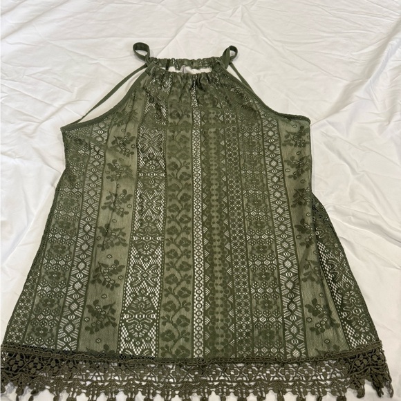 Vanity Tops - Vanity Olive Green Lace Halter Top